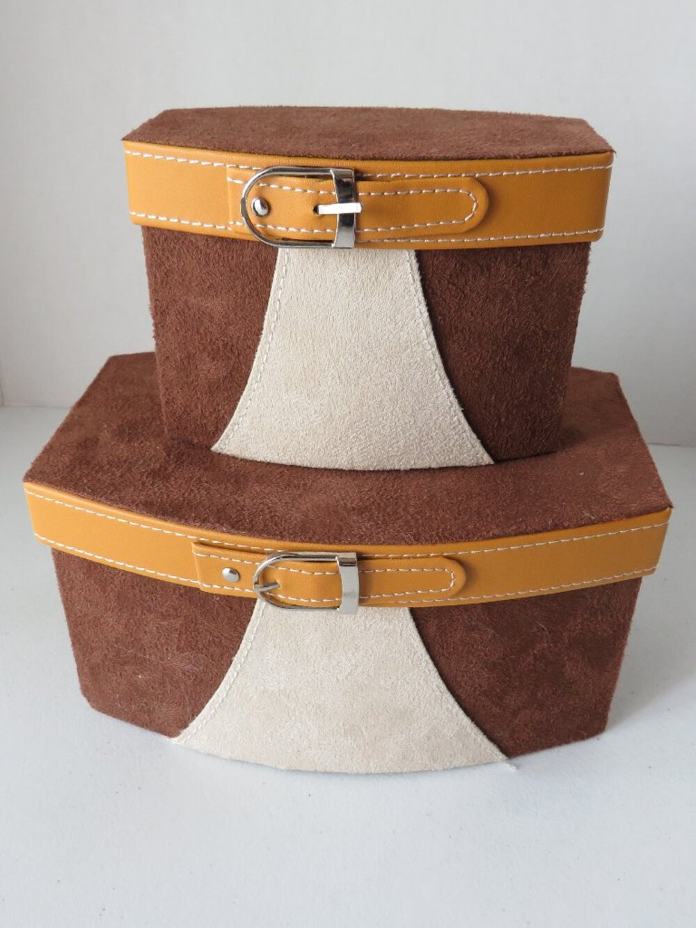 Suede Faux Leather Storage and Gift Stackable Boxes Set of 2